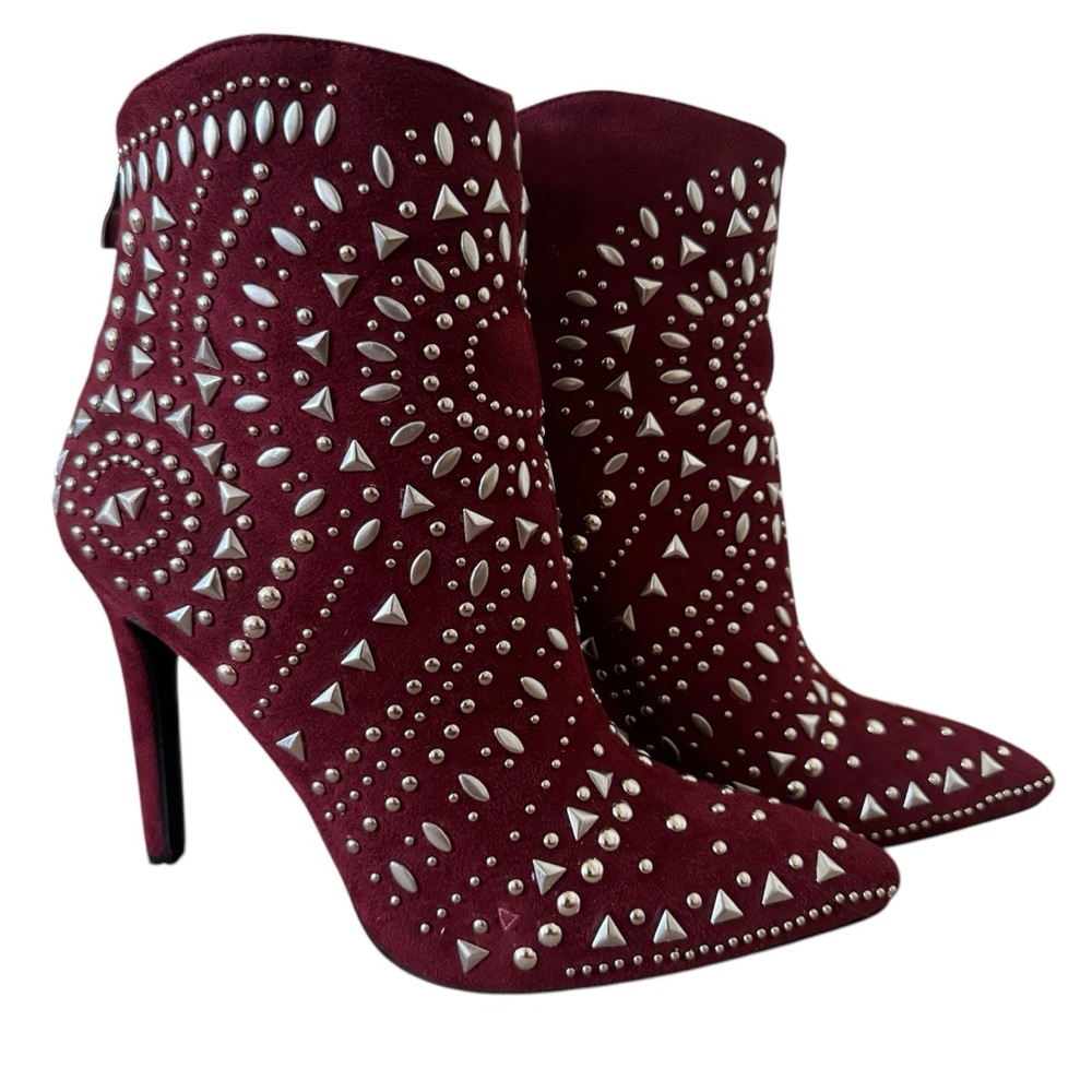BEBO Wine Suede Studded Heeled Boots Size 7